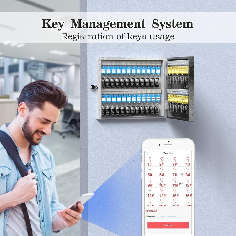 WeHere 48 Key Lock Box Wall Mount, APP Bluetooth/One Time Password Share/Wi-Fi Remote/Fixed Code/Key Unlock, Smart Key Cabinet, Key Organizer Box for Apartment, Home, Office, School Key Manage - Image 5